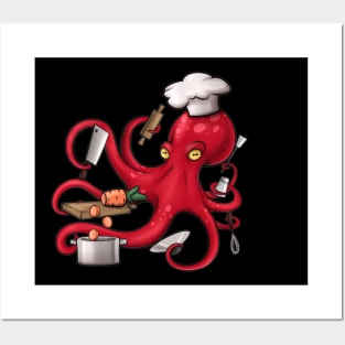 Red Octopus Chef Posters and Art